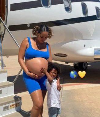 Wizkid's pregnant baby-mama, Jada Pollock pictured with her son, Zion in a private jet.