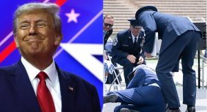 President Biden Takes Tumble on Air Force Stage, Trump Offers Sympathy