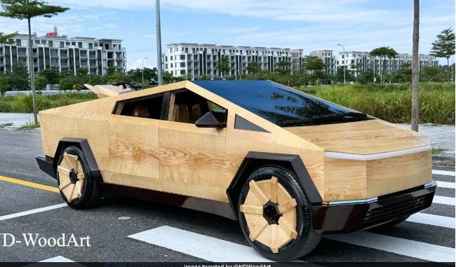 Man Builds Fully Functional Tesla Cybertruck Using Wood, Elon Musk Reacts